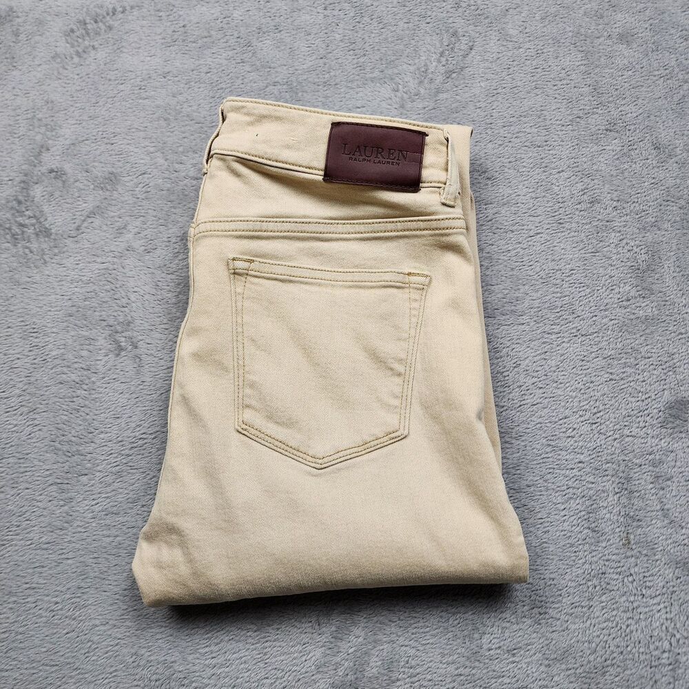 Lauren Ralph Lauren Women 4 Premier Straight Pants Cotton Blend Flat Front Beige